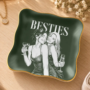 Afro Besties,Art Design,Christmas,Custom Photo,Gift For Bestie,Photo - Pencil Sketch - Dark BG,Sentimental,Top Market - Just Because Gift For Best Friend - Personalized Custom Photo Pencil Sketch Ring Dish