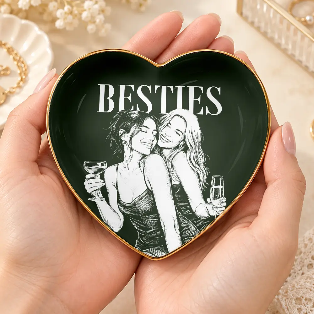 Afro Besties,Art Design,Christmas,Custom Photo,Gift For Bestie,Photo - Pencil Sketch - Dark BG,Sentimental,Top Market - Just Because Gift For Best Friend - Personalized Custom Photo Pencil Sketch Ring Dish
