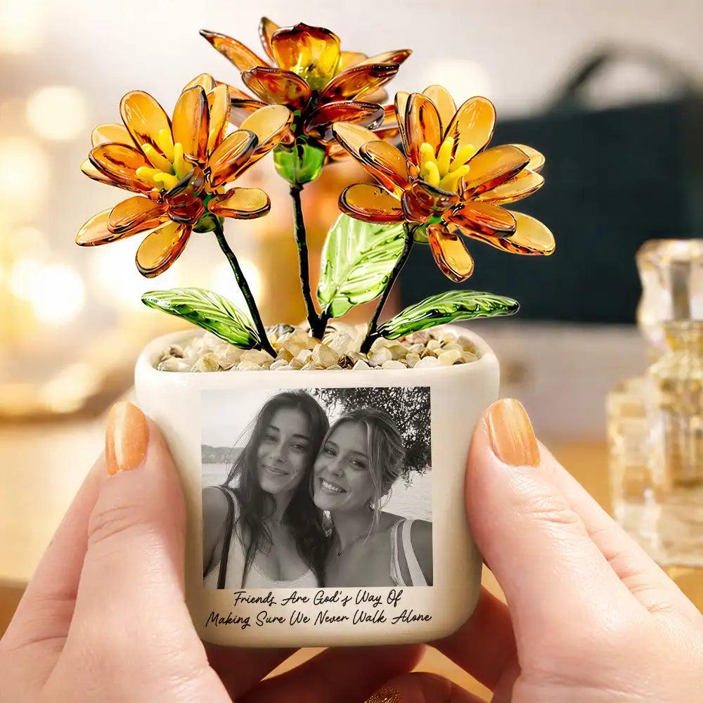 Afro Besties,Christmas,Custom Photo,Gift For Bestie,Humorous,Upload Full Photo - Gift For Best Friend - Personalized Custom Photo Glass Flower Plant Pot