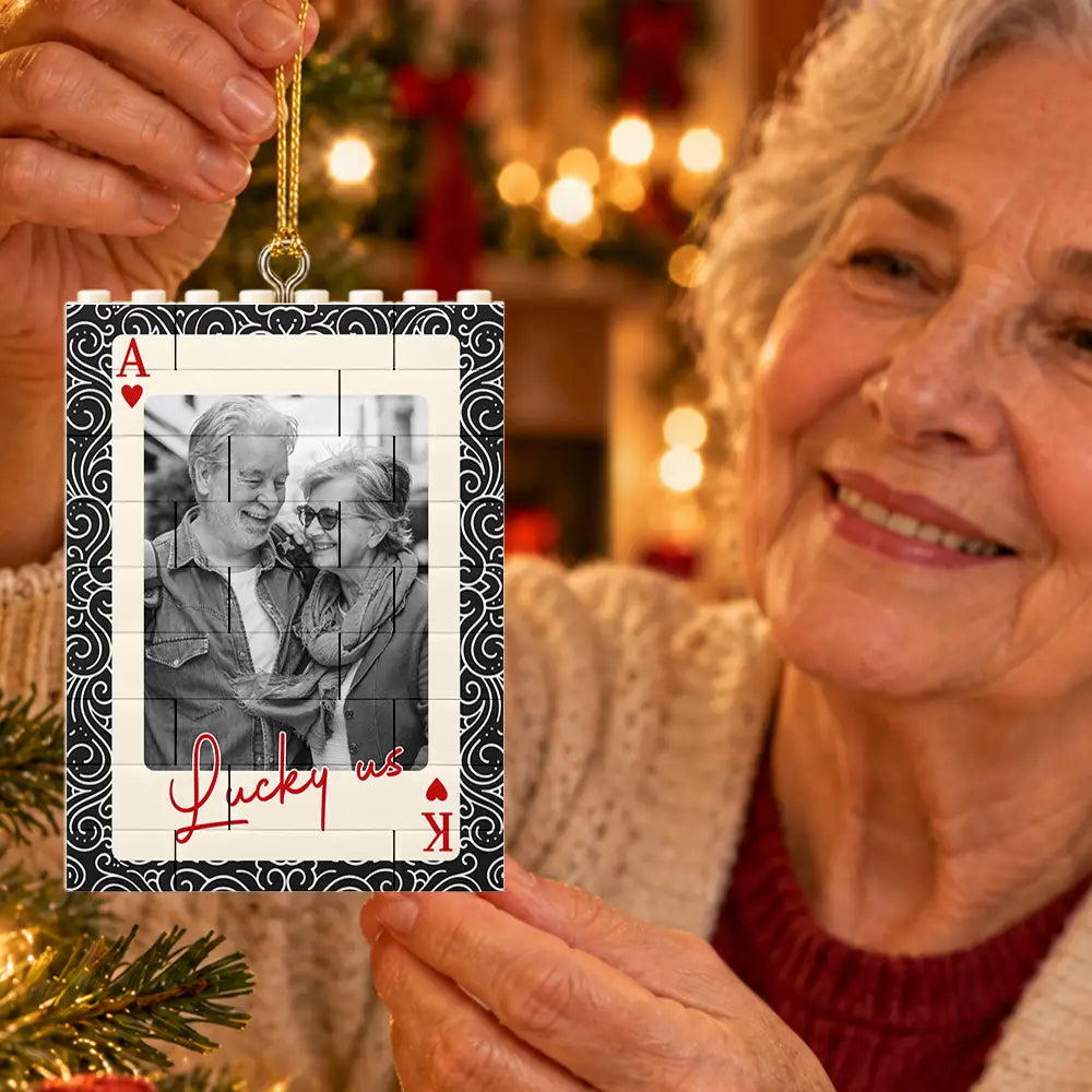 Christmas,Custom Photo,Gift For Couples,Old Couples,Romantic,Upload Full Photo - Christmas Gift For Couple - Personalized Custom Photo King & Queen Building Blocks Ornament