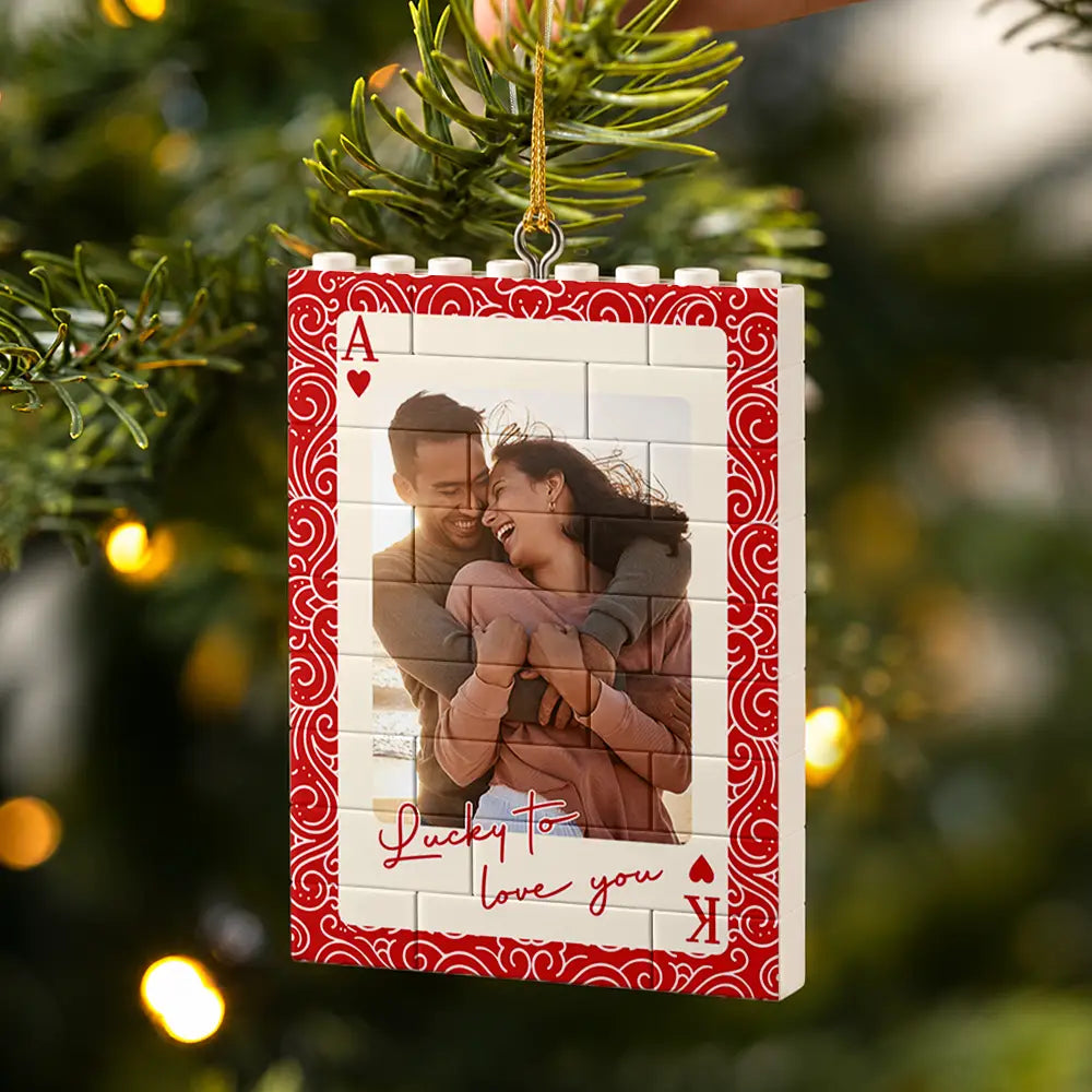 Christmas,Custom Photo,Gift For Couples,Old Couples,Romantic,Upload Full Photo - Christmas Gift For Couple - Personalized Custom Photo King & Queen Building Blocks Ornament