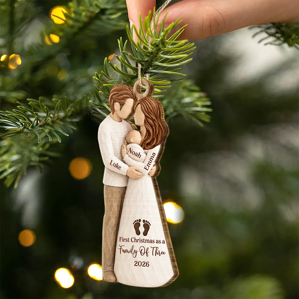 Adorable,Christmas,First Christmas,Gift For Mother,Gifts For Her,New Baby,New Mom,Top Market,Vector - First Christmas Gift For New Parents - Personalized Family Of Three Wooden Ornament