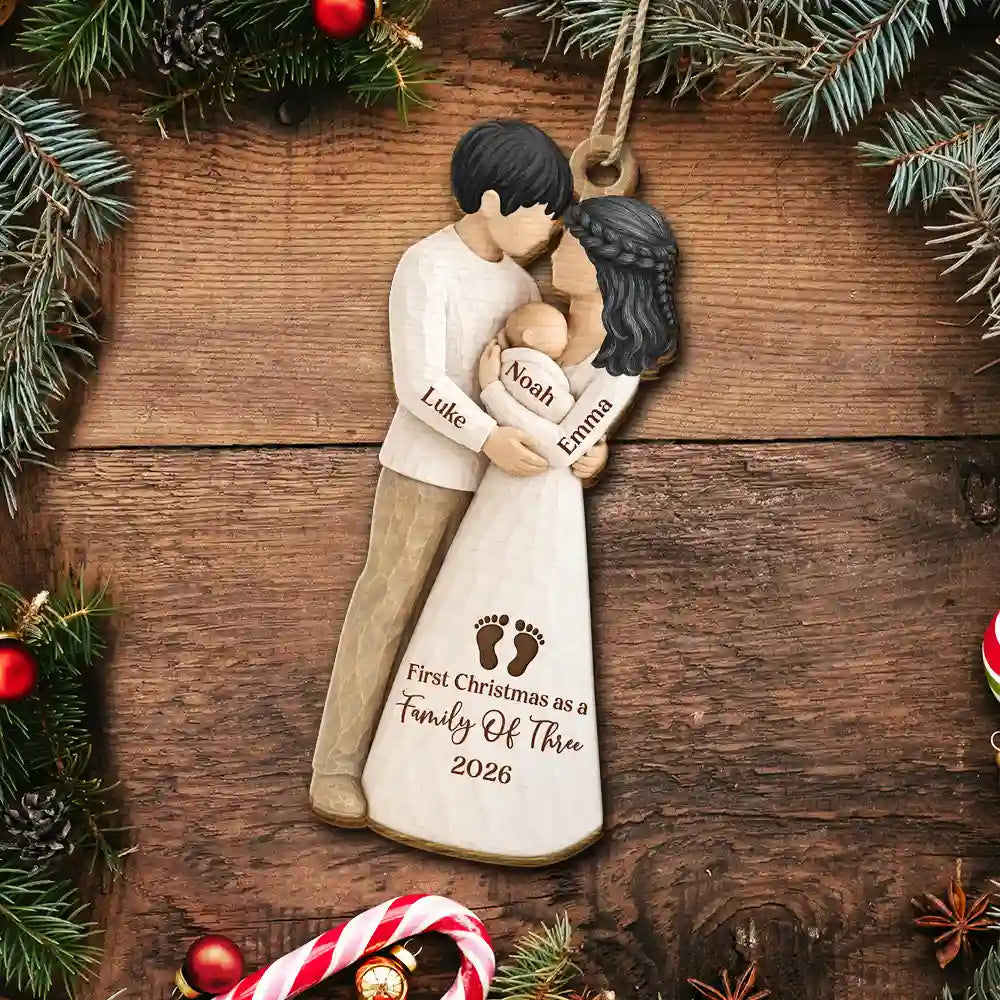 Adorable,Christmas,First Christmas,Gift For Mother,Gifts For Her,New Baby,New Mom,Top Market,Vector - First Christmas Gift For New Parents - Personalized Family Of Three Wooden Ornament