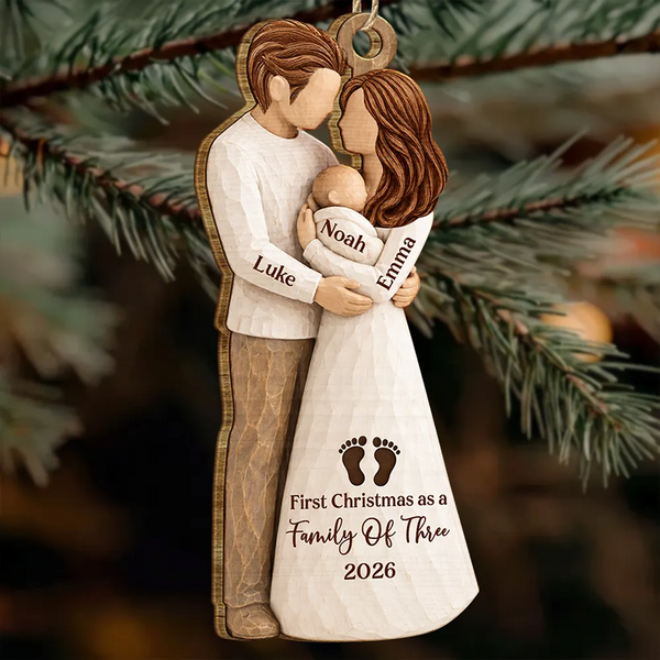 Adorable,Christmas,First Christmas,Gift For Mother,Gifts For Her,New Baby,New Mom,Top Market,Vector - First Christmas Gift For New Parents - Personalized Family Of Three Wooden Ornament