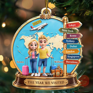 Christmas,Gift For Couples,Happy,Old Couples,Travel,Vector - Gift For Travel Lovers, Travel Couple - Personalized Destination Acrylic Ornament