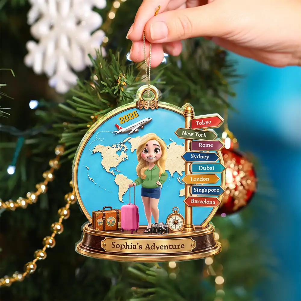 Christmas,Gift For Couples,Happy,Old Couples,Travel,Vector - Gift For Travel Lovers, Travel Couple - Personalized Destination Acrylic Ornament
