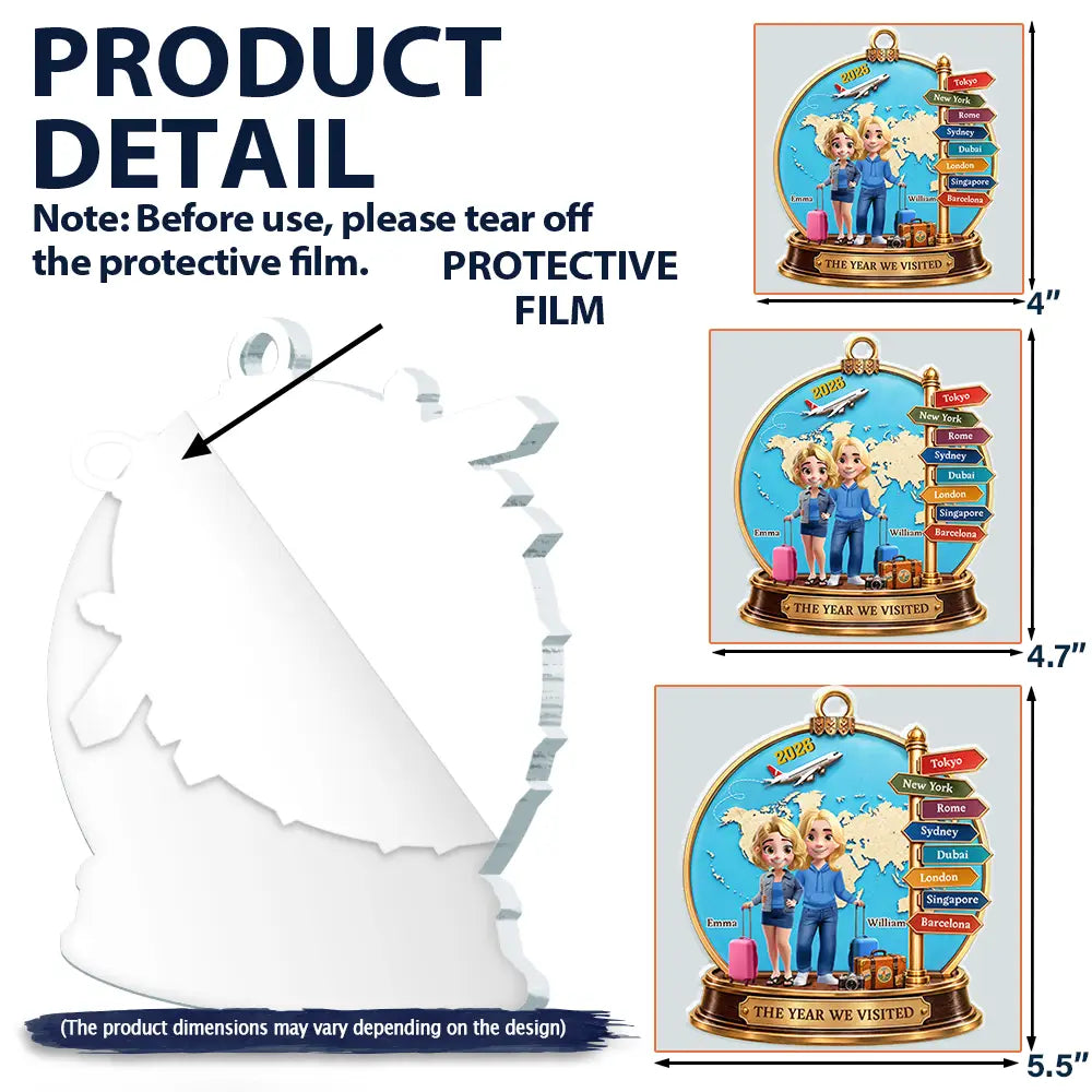 Christmas,Gift For Couples,Happy,Old Couples,Travel,Vector - Gift For Travel Lovers, Travel Couple - Personalized Destination Acrylic Ornament