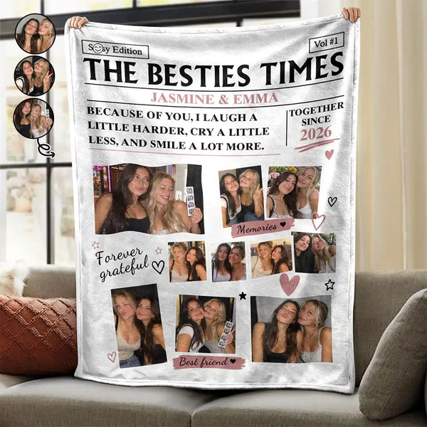Afro Besties,Christmas,Cozy,Custom Photo,Gift For Bestie,Upload Full Photo - Gift For Bestie - Personalized Custom Photo Newspaper Fleece Blanket, Sherpa Blanket