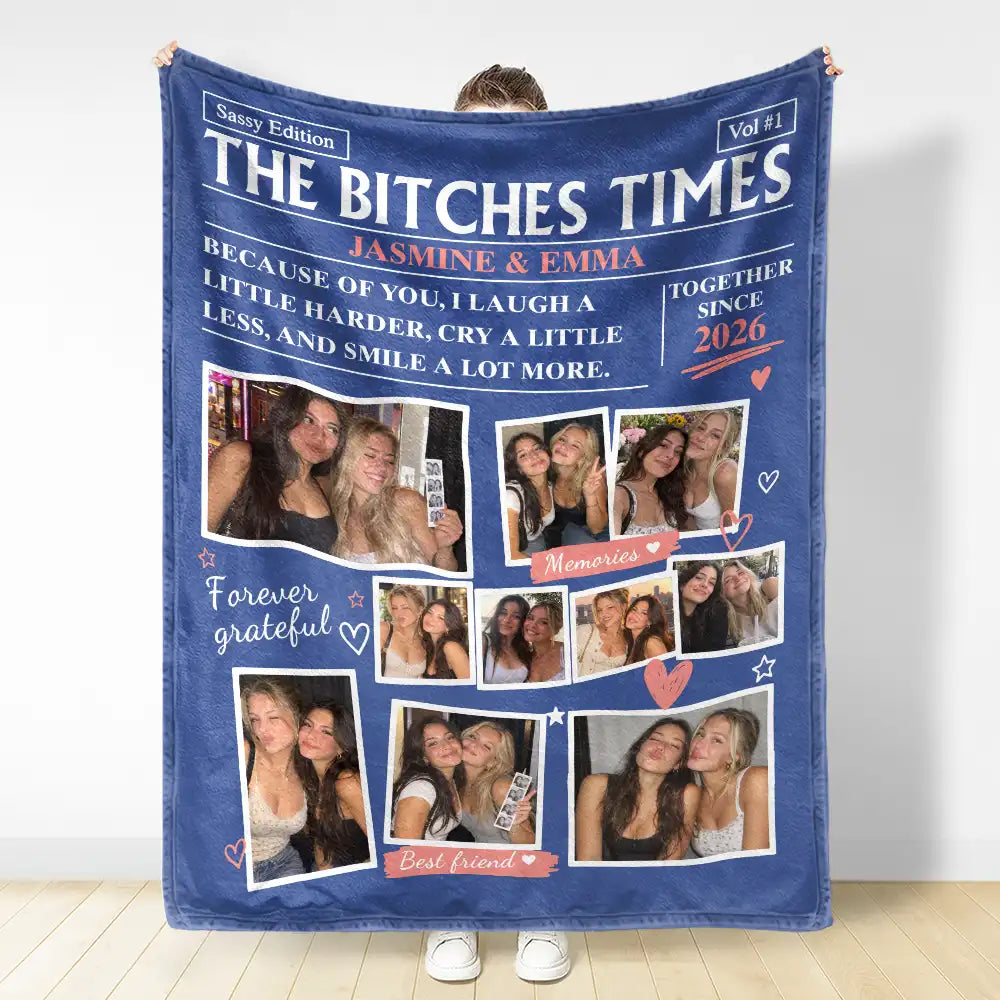 Afro Besties,Christmas,Cozy,Custom Photo,Gift For Bestie,Upload Full Photo - Gift For Bestie - Personalized Custom Photo Newspaper Fleece Blanket, Sherpa Blanket