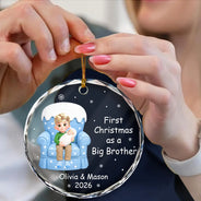 Adorable,Christmas,First Christmas,Gift For Kids,New Baby,Vector - First Christmas As Big Sister Gift - Personalized Circle Glass Ornament