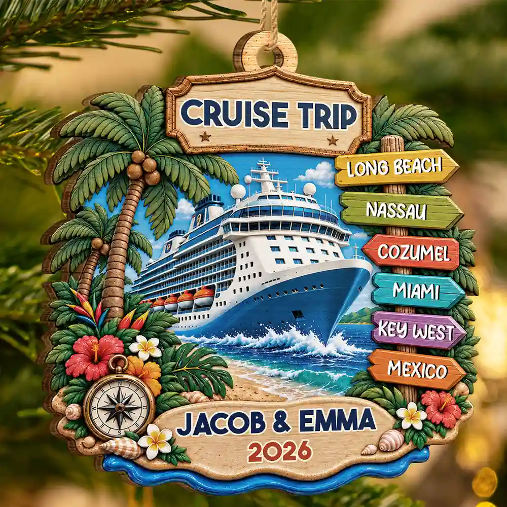 Christmas,Cruising,Family,Happy,Icon - Cruise Lover Gift - Personalized Family Vacation Wooden Ornament