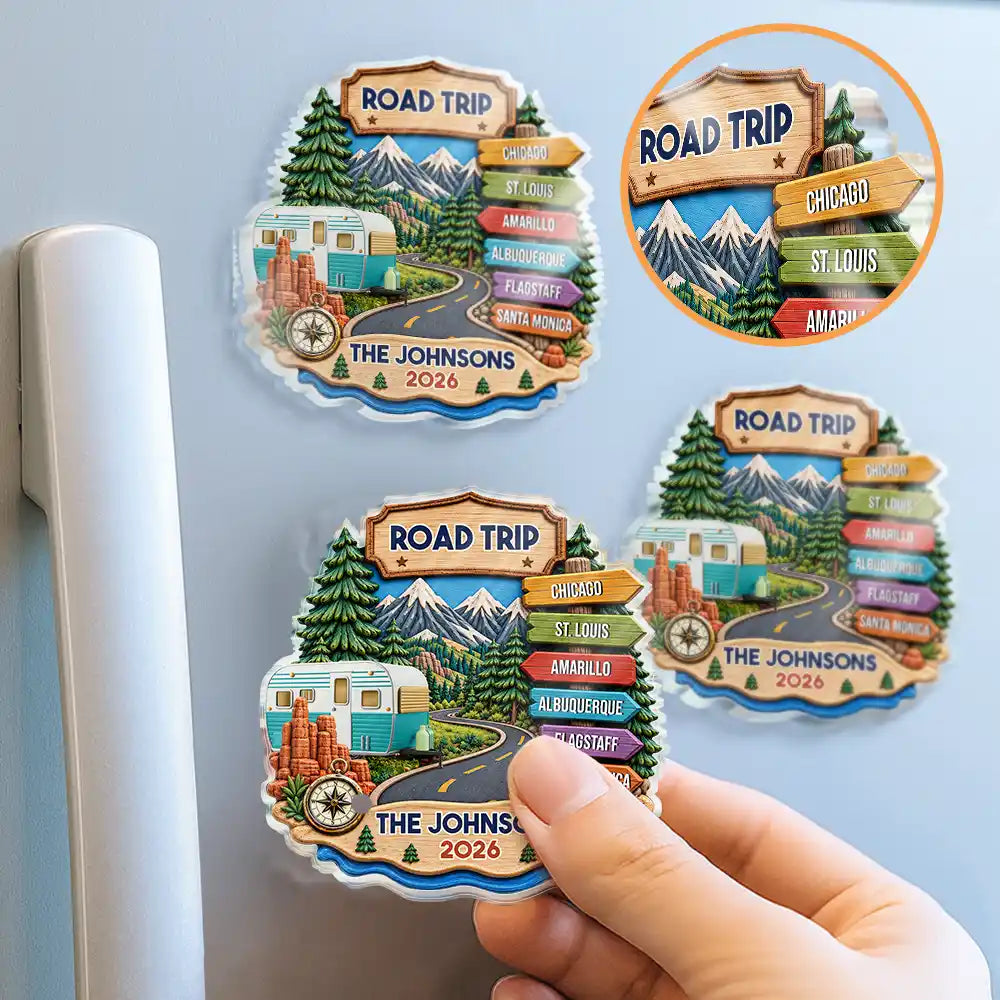 Christmas,Gift For Couples,Happy,Old Couples,Travel,Vector - Road Trip Travel Gift For Couples, Family, Friends - Personalized Destination Acrylic Magnet