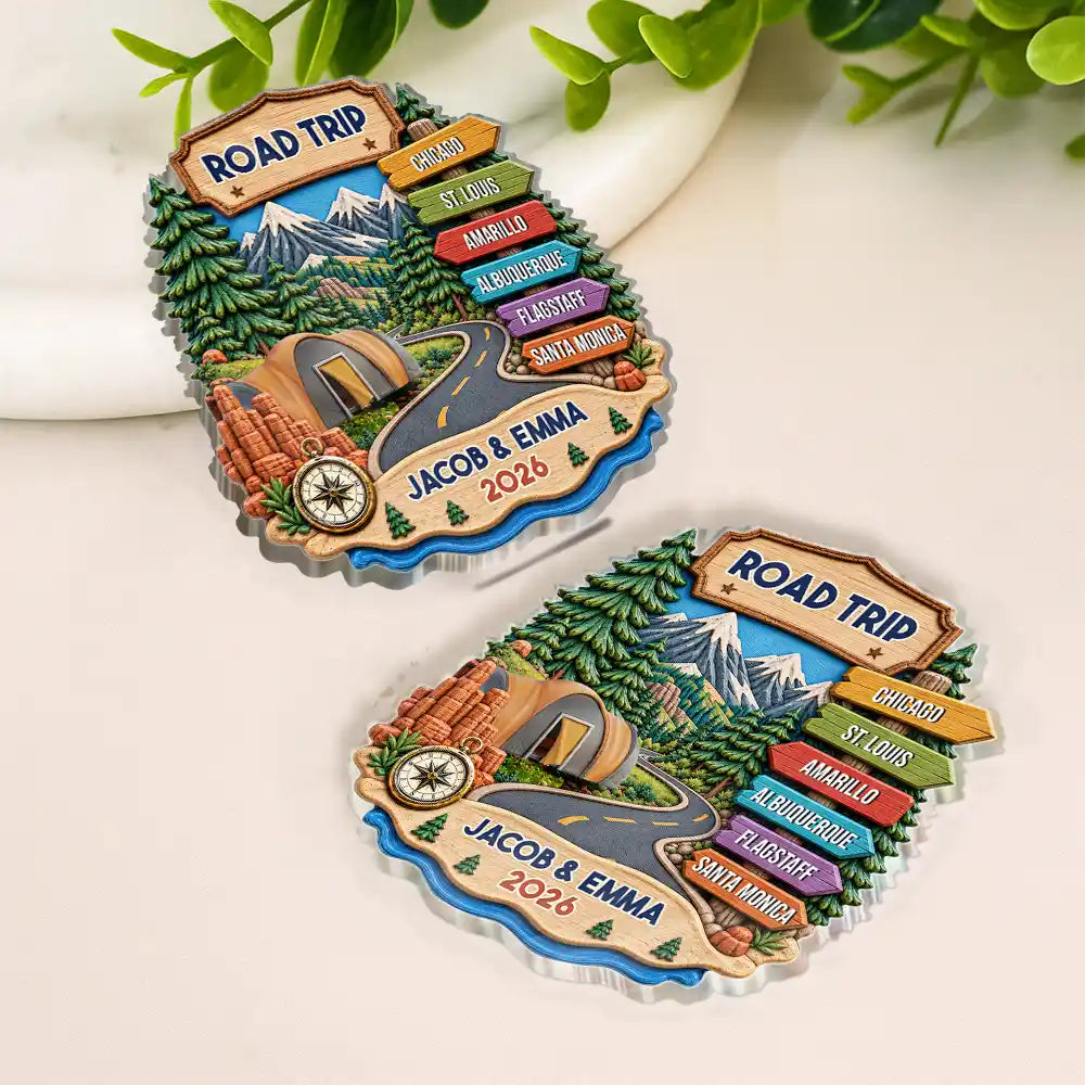 Christmas,Gift For Couples,Happy,Old Couples,Travel,Vector - Road Trip Travel Gift For Couples, Family, Friends - Personalized Destination Acrylic Magnet