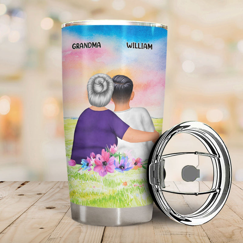 Mother & Son Forever Linked Together Watercolor Style - Birthday, Loving Gift For Mom, Grandma, Grandmother, Grandson - Personalized Custom Tumbler