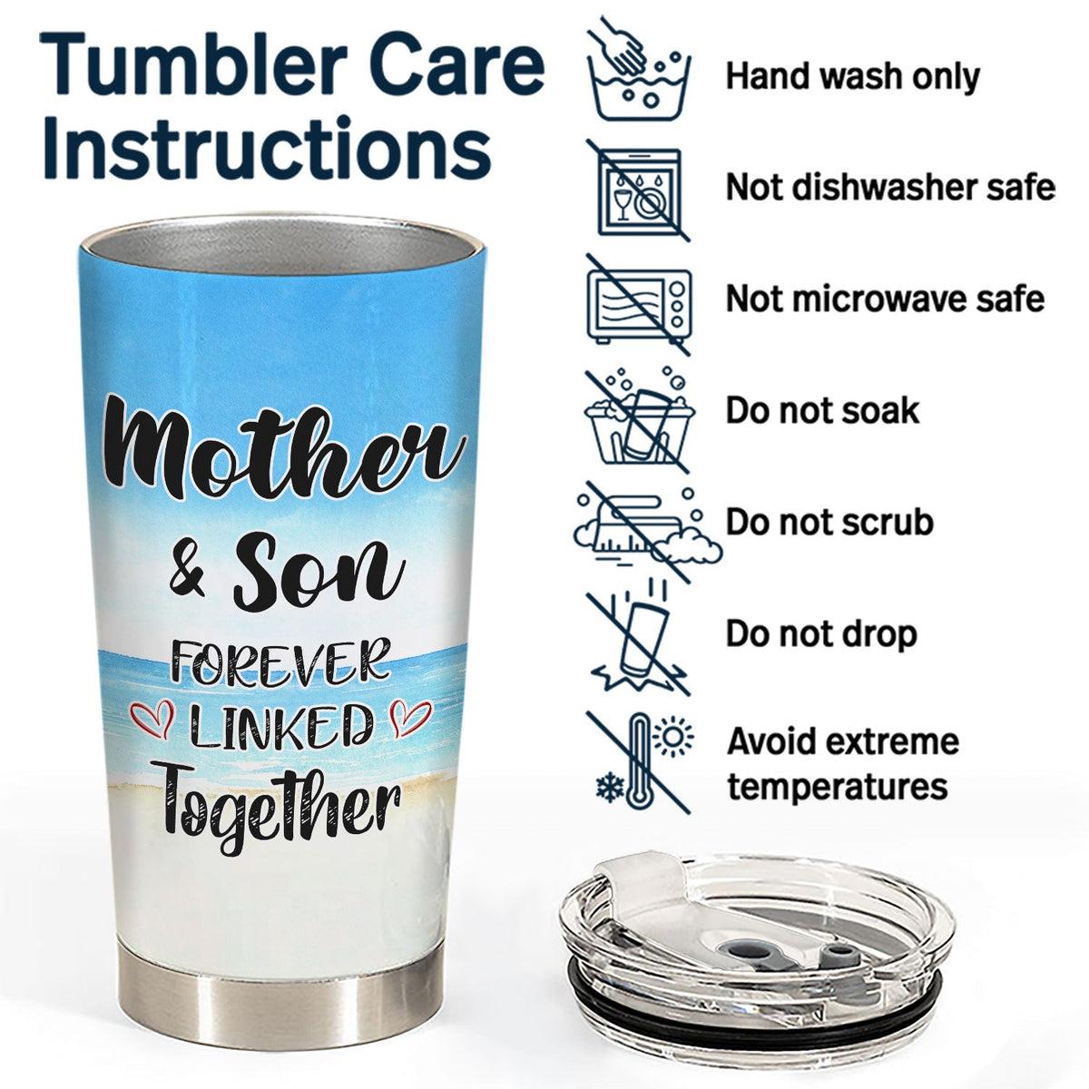 Mother & Son Forever Linked Together Watercolor Style - Birthday, Loving Gift For Mom, Grandma, Grandmother, Grandson - Personalized Custom Tumbler