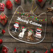 Meowy Catmas Funny Cartoon Cats - Christmas Gift For Cat Lovers - Personalized Custom Shaped Acrylic Ornament