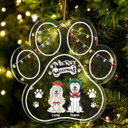 Paw Shape Merry Woofmas Funny Cartoon Dogs - Christmas Gift For Dog Lovers - Personalized Custom Shaped Acrylic Ornament