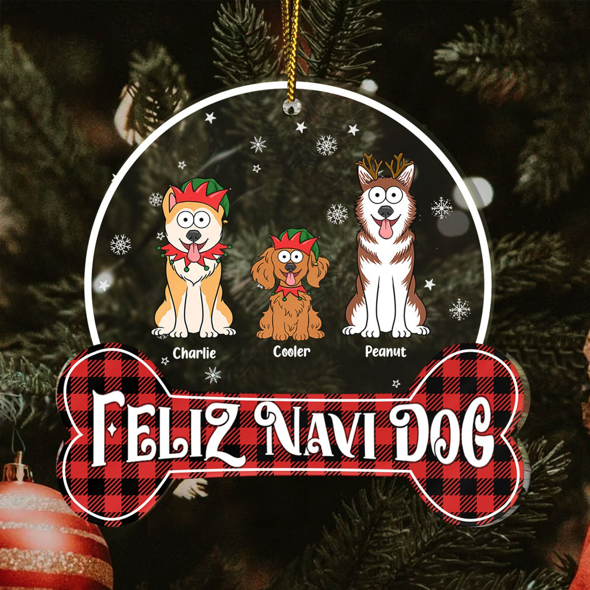 Happy Pawlidays Feliz Navidog - Christmas Gift For Dog Lovers - Personalized Custom Shaped Acrylic Ornament