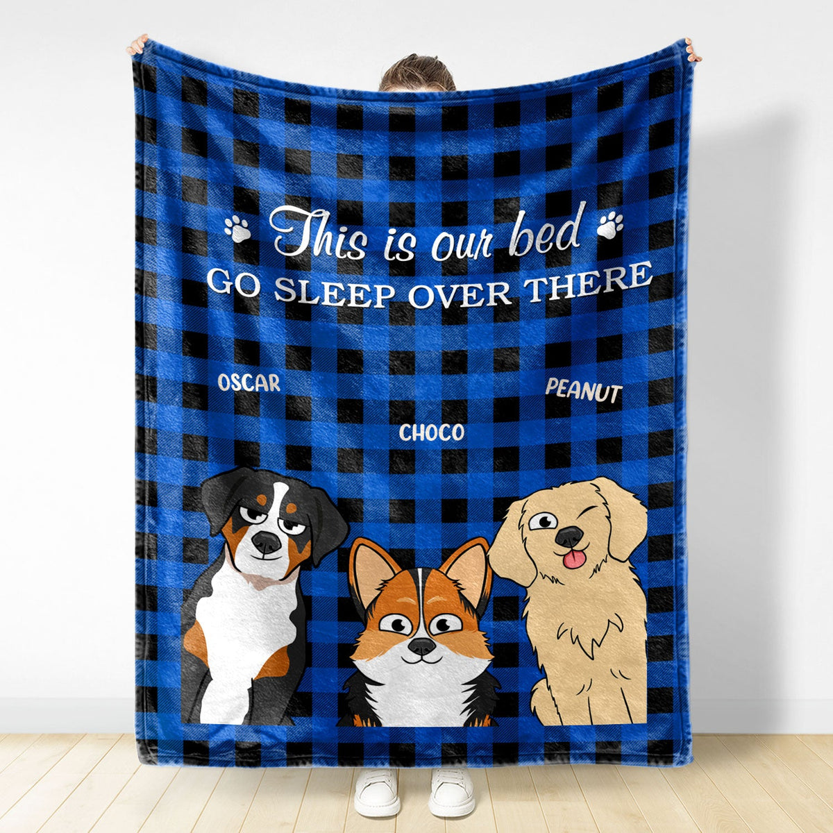 This Is Our Bed Go Sleep Over There Funny Cartoon Dogs - Gift For Dog Lovers - Personalized Fleece Blanket