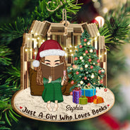 Just A Girl Who Loves Books - Christmas Gift For Reading Lovers - Personalized Custom Shaped Wooden Ornament