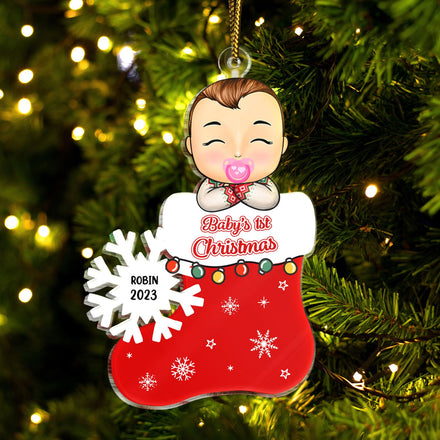 Baby's 1st Christmas - Newborn Baby Gift - Personalized Cutout Acrylic Ornament