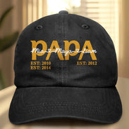 Gift For Father,Gift For Grandpa,Non-Eng,Custom Text,Proud - Papa Dad Est Year Custom Kid Name - Personalized Vintage Washed Denim Cap