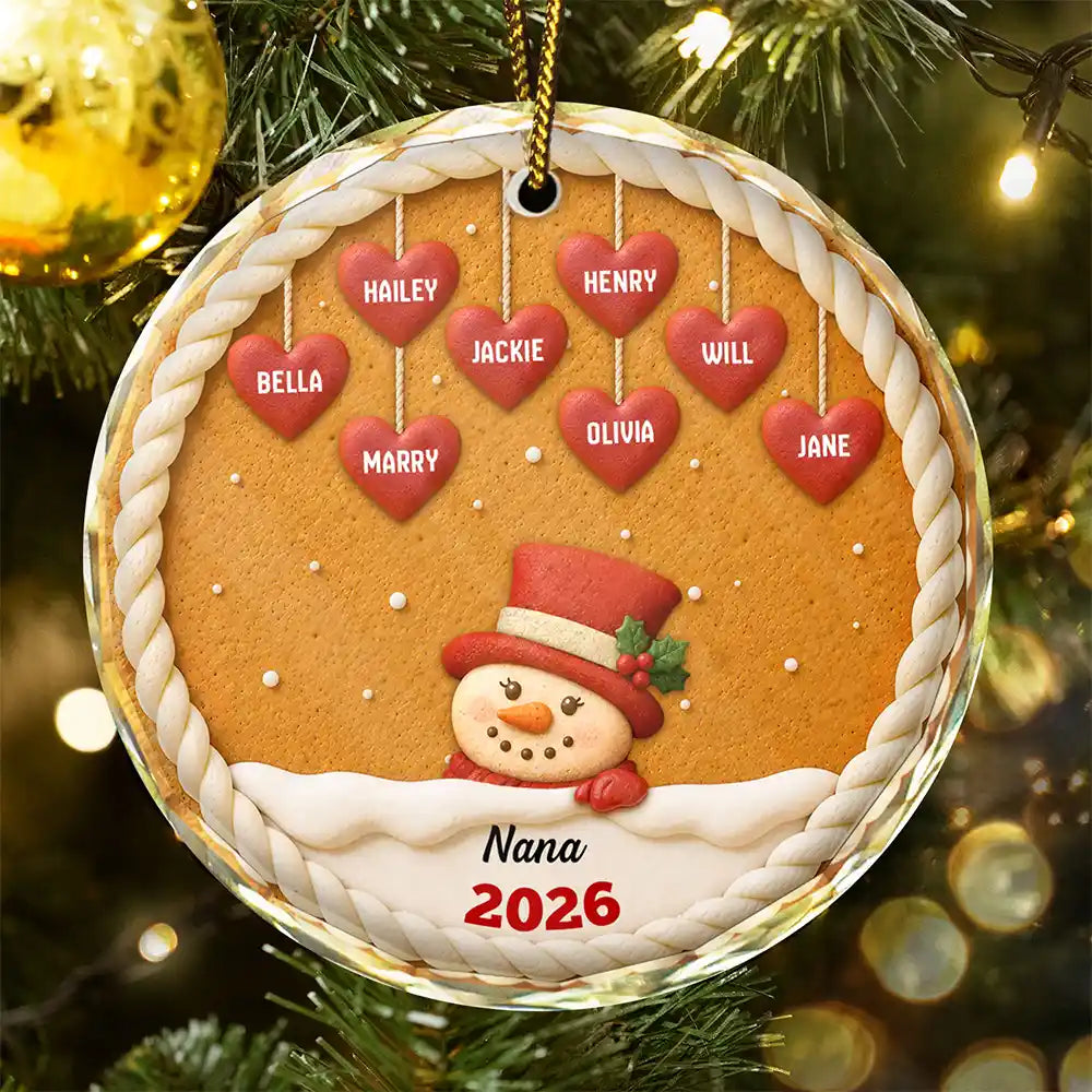 Christmas,Grandparents,Icon,Happy - Papa Nana Snowman Christmas Grandparents Cookie - Personalized Circle Glass Ornament