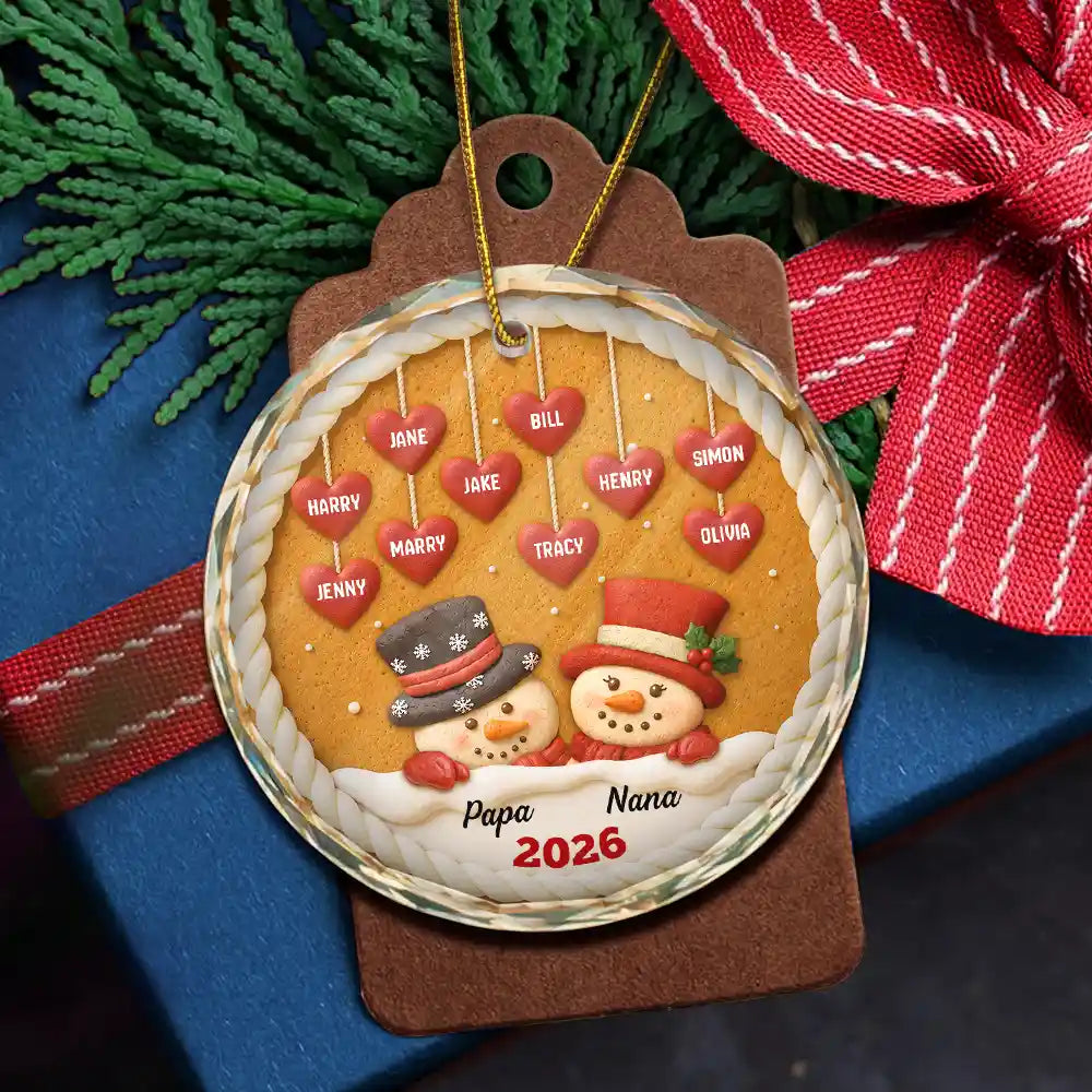 Christmas,Grandparents,Icon,Happy - Papa Nana Snowman Christmas Grandparents Cookie - Personalized Circle Glass Ornament