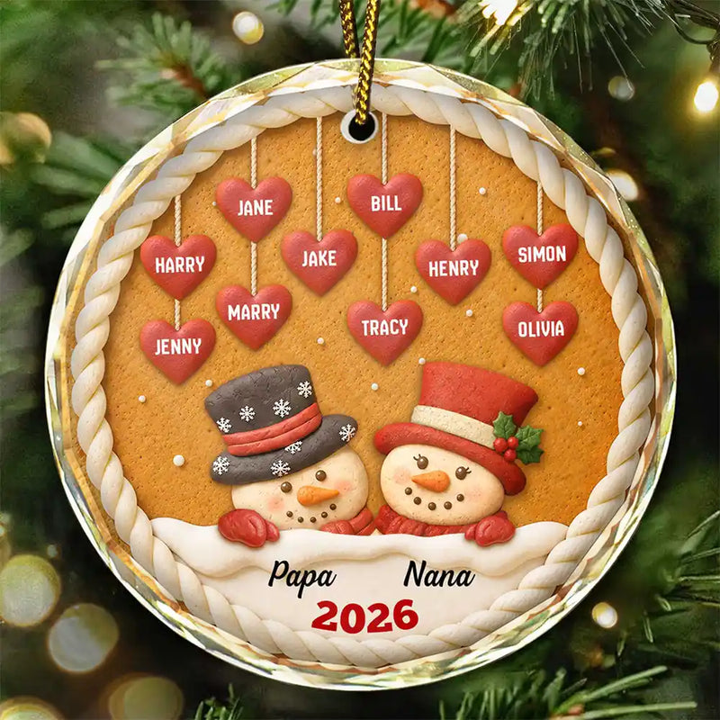 Christmas,Grandparents,Icon,Happy - Papa Nana Snowman Christmas Grandparents Cookie - Personalized Circle Glass Ornament