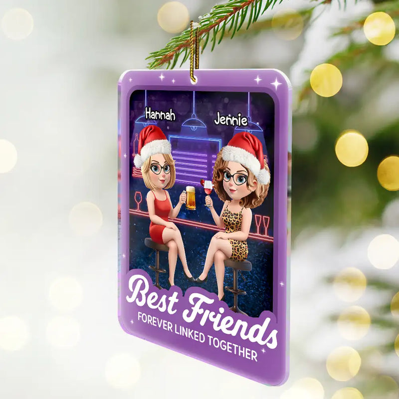 Gift For Bestie,Funny,Christmas - Partner In Crime 3D Effect Bar Bestie - Personalized Custom Shaped Acrylic Ornament