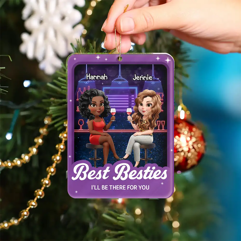 Gift For Bestie,Funny,Christmas - Partner In Crime 3D Effect Bar Bestie - Personalized Custom Shaped Acrylic Ornament
