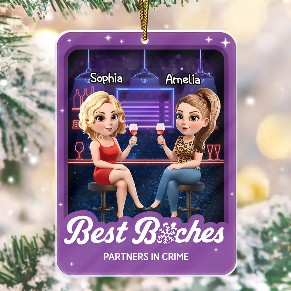 Gift For Bestie,Funny,Christmas - Partner In Crime 3D Effect Bar Bestie - Personalized Custom Shaped Acrylic Ornament