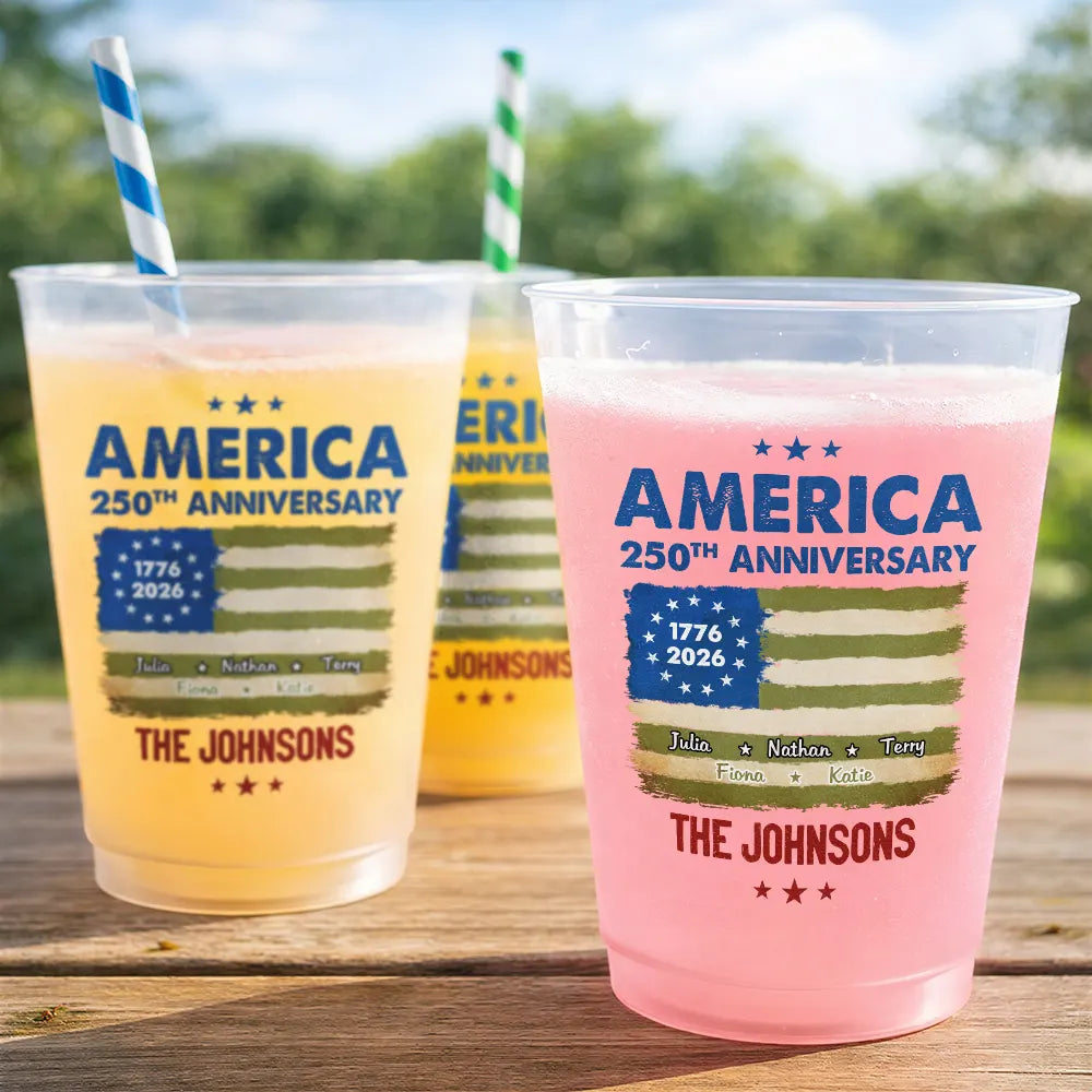 Patriotic 250th Anniversary Family Names - Personalized Frosted Cups