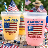 Family,Gift For Father,Gift For Grandpa,Gift For Mother,Gift For Grandma,Independence Day,Proud - Patriotic 250th Anniversary Family Names - Personalized Frosted Cups