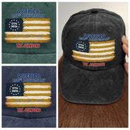Independence Day,Family,Proud,Custom Text - Patriotic 250th Anniversary Family Names - Personalized Vintage Washed Denim Cap