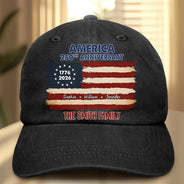 Independence Day,Family,Proud,Custom Text - Patriotic 250th Anniversary Family Names - Personalized Vintage Washed Denim Cap