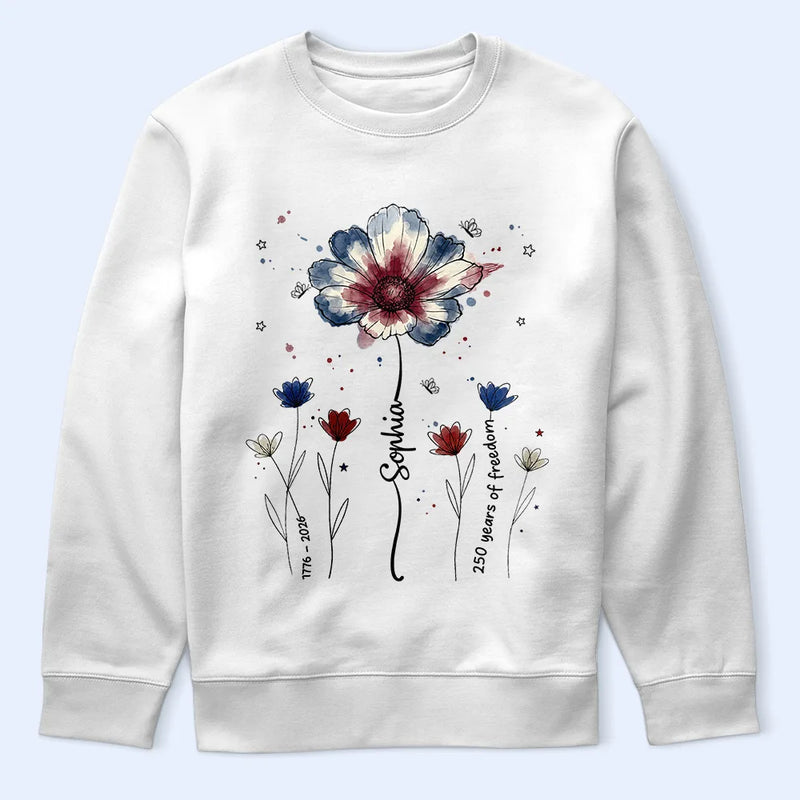 America 250th,Independence Day,Gift For Yourself,Proud,Icon - Patriotic Birth Flower 250 Years Of Freedom - Personalized T Shirt
