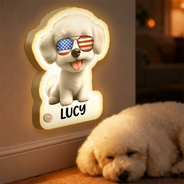 Independence Day,Pet Lovers,Playful,Vector - Patriotic Dog Cat With Name - Personalized Motion Sensor Night Light