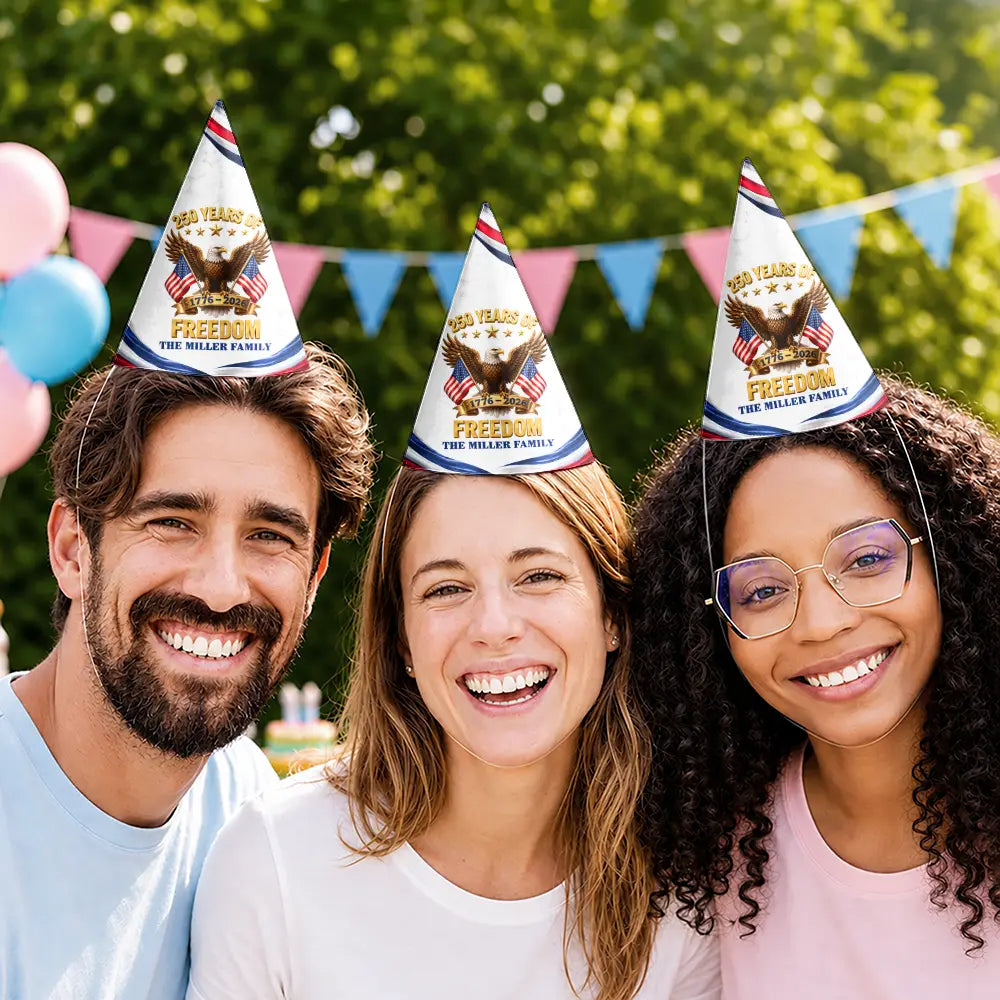 America 250th,Independence Day,Family,Proud,Icon - Patriotic Eagle 250 Years Of Freedom 3D Effect - Personalized Party Hats