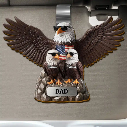 Patriotic Eagle Dad Grandpa - Personalized Custom Shaped Car Visor Clip