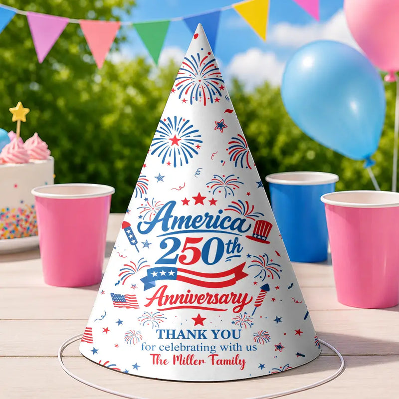 America 250th,Independence Day,Family,Proud,Custom Text - Patriotic Thank You For Celebrating With Us - Personalized Party Hats