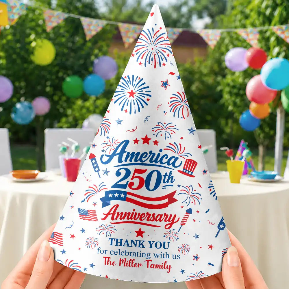 America 250th,Independence Day,Family,Proud,Custom Text - Patriotic Thank You For Celebrating With Us - Personalized Party Hats