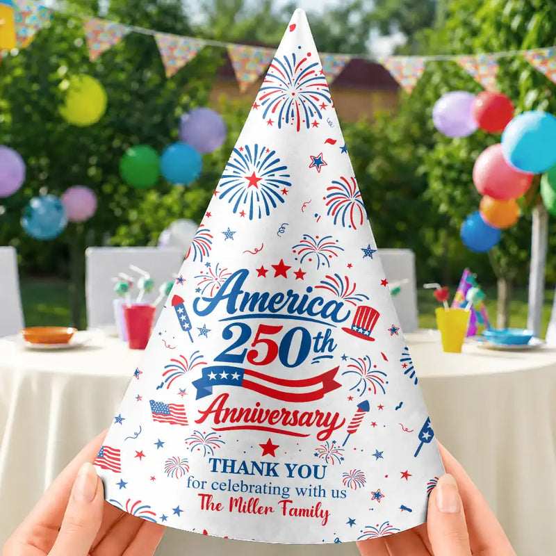 America 250th,Independence Day,Family,Proud,Custom Text - Patriotic Thank You For Celebrating With Us - Personalized Party Hats