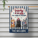 Funny,Cat Lovers,Pet Lovers,Independence Day,America 250th,Dog Lovers - Pawty In The USA 250 Years Of Freedom Retro Dog Cat - Personalized Flag