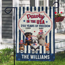 Funny,Cat Lovers,Pet Lovers,Independence Day,America 250th,Dog Lovers - Pawty In The USA 250 Years Of Freedom Retro Dog Cat - Personalized Flag