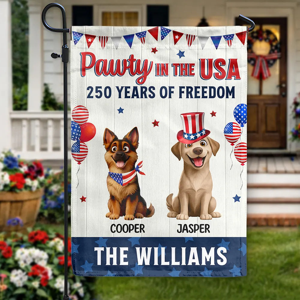 Pawty In The USA Firework 250 Years Of Freedom Dog Cat - Personalized Flag