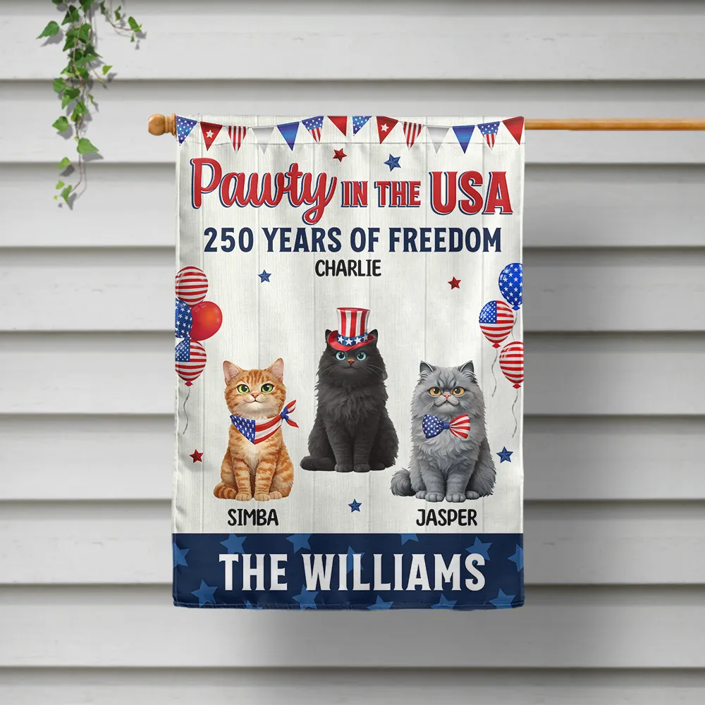Funny,Cat Lovers,Pet Lovers,Independence Day,America 250th,Dog Lovers - Pawty In The USA Firework 250 Years Of Freedom Dog Cat - Personalized Flag