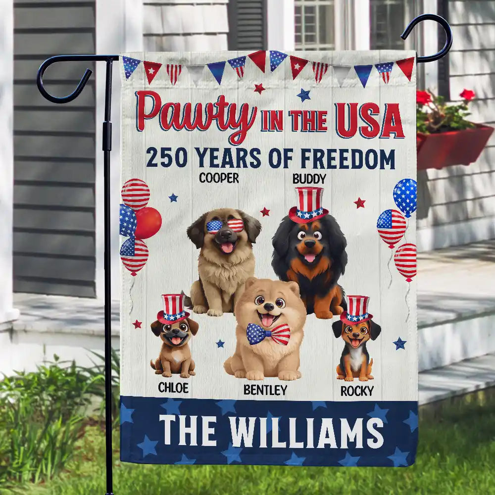 Funny,Cat Lovers,Pet Lovers,Independence Day,America 250th,Dog Lovers - Pawty In The USA Firework 250 Years Of Freedom Dog Cat - Personalized Flag