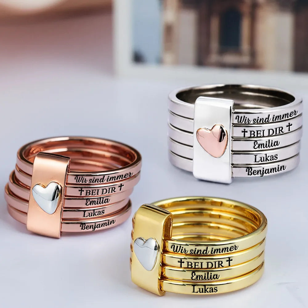 Gift For Yourself,Gift For Women,Memorial,Sad,German,Gift For Wife,Gift For Girlfriend,Gift For Grandma,Gift For Daughter,Gift For Sisters,Gift For Bestie,Gift For Mother - Gedenkgeschenk Ich Bin Immer Bei Dir - Personalisierte Herz-Stapelringe