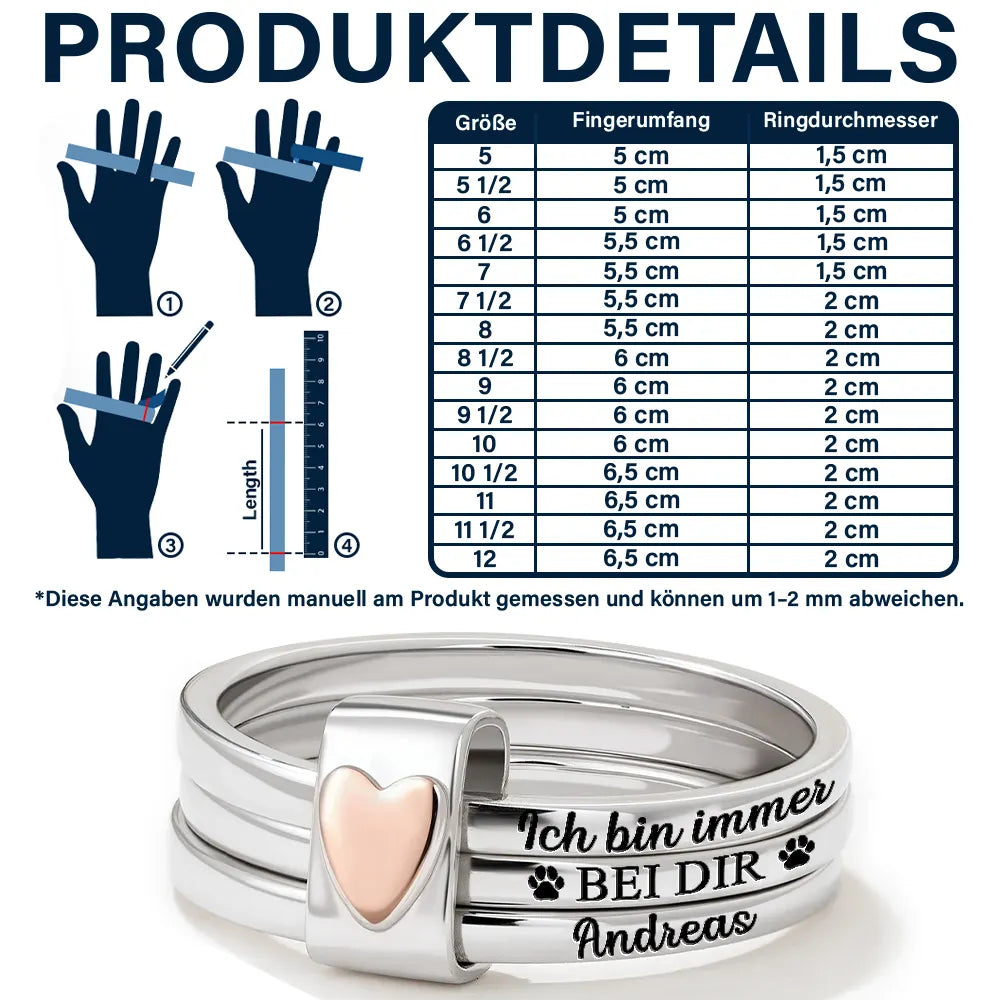 Gift For Yourself,Gift For Women,Memorial,Sad,German,Gift For Wife,Gift For Girlfriend,Gift For Grandma,Gift For Daughter,Gift For Sisters,Gift For Bestie,Gift For Mother - Gedenkgeschenk Ich Bin Immer Bei Dir - Personalisierte Herz-Stapelringe